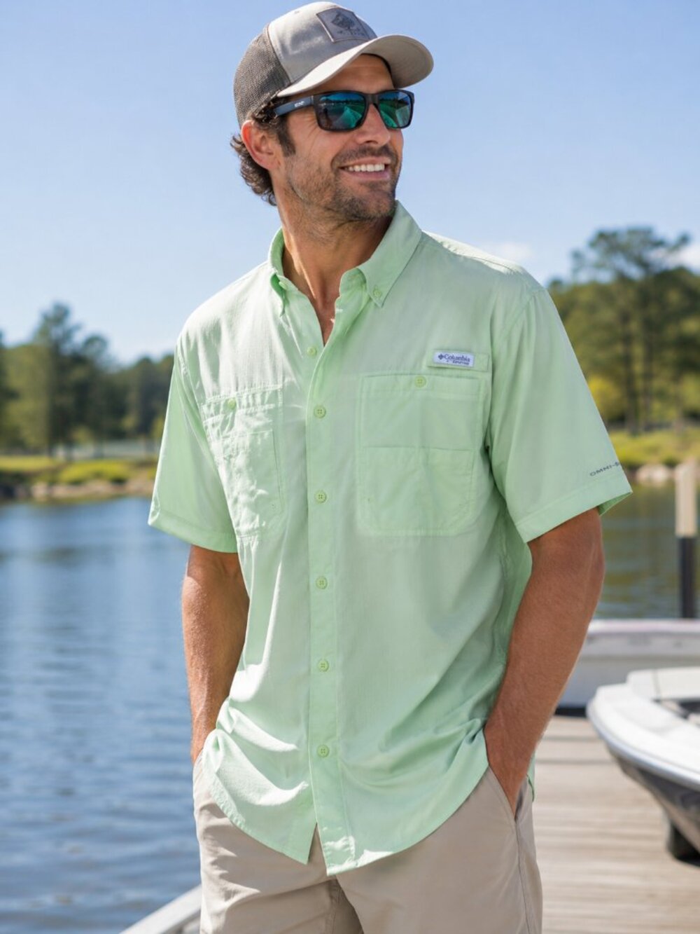 Columbia PFG Tamiami II Omni-Shade Fishing Shirt Men's M Key West Green UPF 40